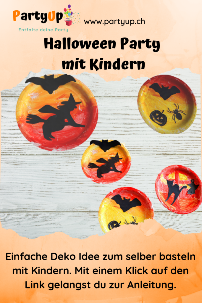 Einfache Halloween Party Deko Idee mit Pappteller zum basteln mit Kindern