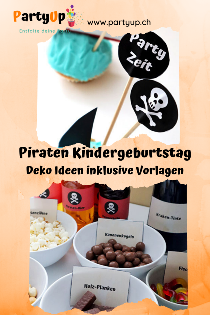 Piraten Geburtstag Deko Ideen für den Tisch zum Kindergeburtstag mit dem Motto Piraten Essen und Getränke Beschriftungen und Cupcake Toppers