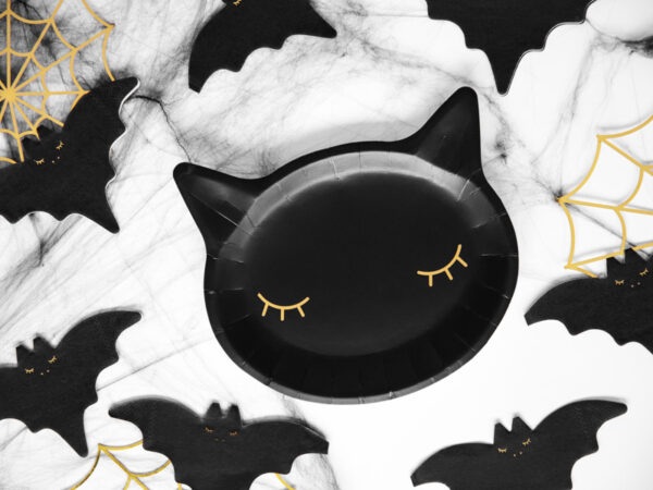 Teller Katze schwarz für den Kindergeburtstag zum Motto Katzen / Halloween Party