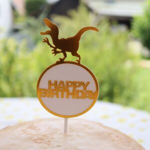 Kuchentopper Happy Birthday Dino weiss / gold