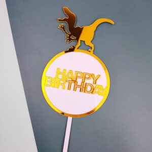 Kuchentopper Happy Birthday Dino weiss / gold