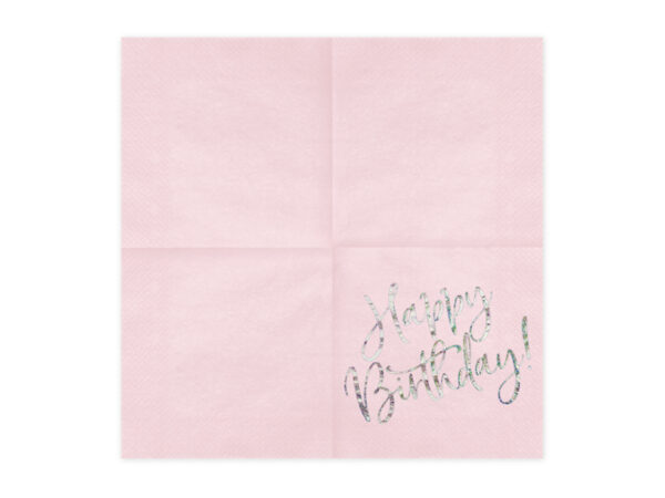Serviette Happy Birthday rosa und schimmernd 33cm