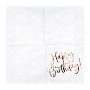 Serviette Happy Birthday weiss rosegold 33cm