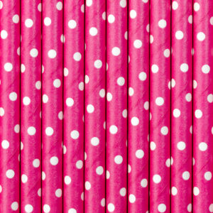Papierstrohhalme pink mit weisse Punkte 10 Stück
