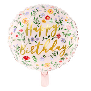 Folienballon Happy Birthday hellrosa mit Blumen rund
