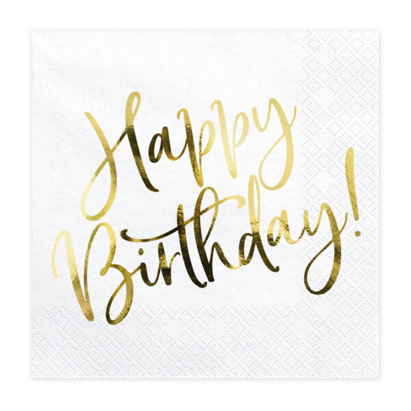 Happy Birthday Serviette weiss gold