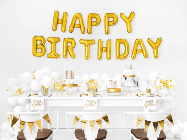 Happy Birthday Serviette weiss gold