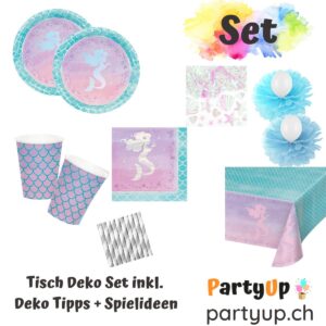 Das PartyUp Meerjungfrau Geburtstag Tisch Deko Set enthält alles, was du für den einen wunderschönen Tisch bei deinen Geburtstag brauchst.