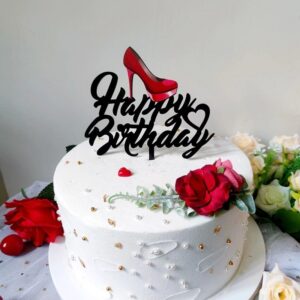 Kuchentopper Happy Birthday schwarz mit rotem High Heel