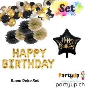 Happy Birthday Raum Deko Set schwarz Gold