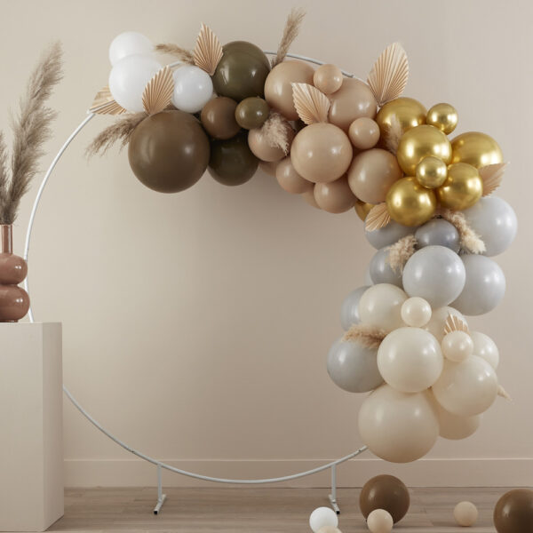 Ballongirlande Braun, Gold und Weiss Töne mit 75 Luftballons und 5 Papierfächer