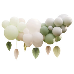 Ballongirlande Naturfarben mit 40 Luftballons Grün-Töne und 10 Blättern aus Papier