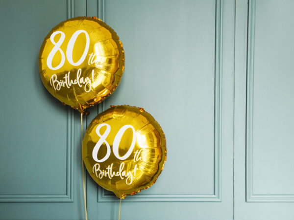 Folienballon 80. Geburtstag Rund und Gold 45cm