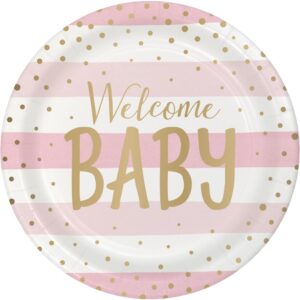 Teller Welcome Baby rosa weiss gestreift