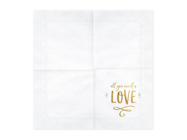 Serviette weiss "All you need is love" Gold 33cm