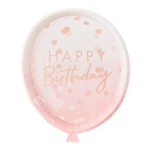 Teller Luftballon Happy Birthday Rosa 29x24cm