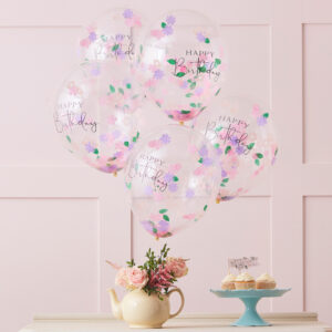 Konfetti-Luftballon Happy Birthday Floral mit Blumen 30cm