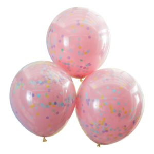 Doppellagige Rosa Regenbogen Konfetti-Luftballone 3er-Set