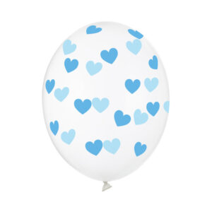 Luftballon Transparent mit blauen Herzen 30cm