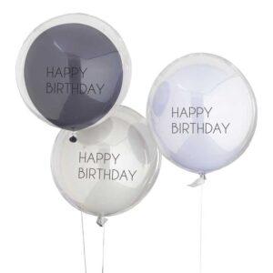 Doppellagige Luftballons Happy Birthday blau 3 Stk.
