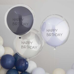 Doppellagige Luftballons Happy Birthday blau 3 Stk.