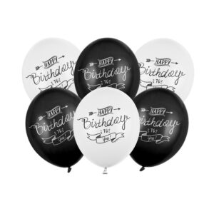 Luftballon-Set Happy Birthday Schwarz und Weiss 6 Stk.
