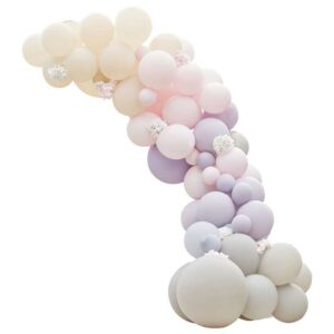 Ballongirlande Rosa, Lila, Grau Töne mit 75 Luftballons & 8 Hortensienblumen