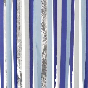 Streamer-Backdrop Hintergrund Papierschlangen Blau Töne und Silber