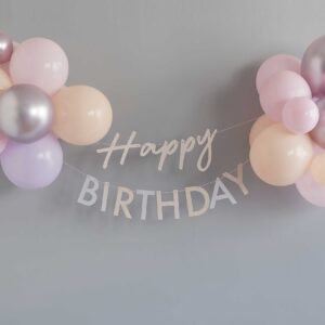 Girlande & Luftballon-Set Happy Birthday Pastellfarben