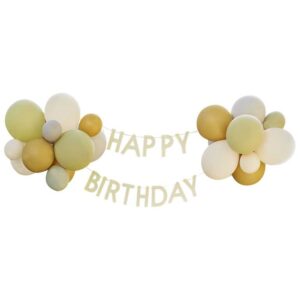 Girlande Happy Birthday und Luftballon-Set Happy Birthday Erdtöne