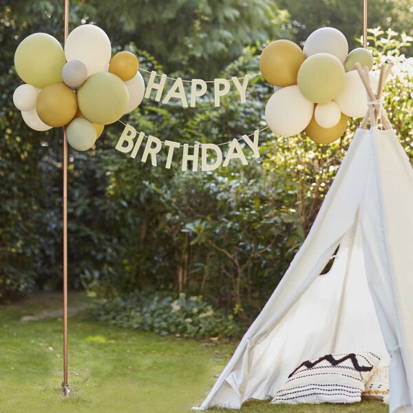 Girlande Happy Birthday und Luftballon-Set Happy Birthday Erdtöne