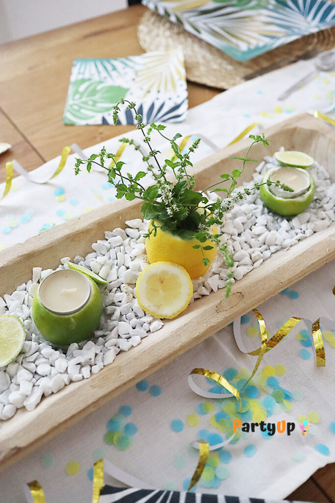 Sommerparty DIY Tischdeko mit Zitronen und Limetten