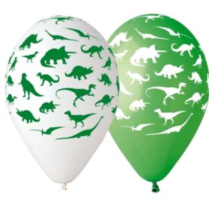 Dieses Dinosaurier Luftballon-SetDieses Dinosaurier Luftballon-Set enthält insgesamt 5 Luftballone in den Farben weiss, gelb, blau, hellgrün und grün. Sie sind die ideale Ergänzung deiner Party Dekoration für den Kindergeburtstag.