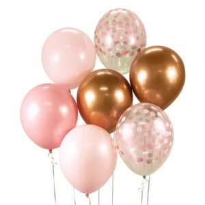 Mit diesem wunderschönen Luftballon-Set in Rosa und Rosegold Töne dekorierst du deine Party mit wenigen Handgriffen. Du kannst die Luftballone mit Helium füllen und als Ballonstrauss aufstellen.