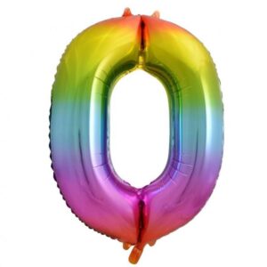 Dieser XL Zahl 0 Folienballon in Regenbogen Farben ist die ideale Ergänzung für deine Raum Dekoration für die Geburtstagsparty. Er ist heliumgeeignet.