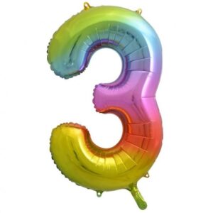 Dieser XL Zahl 3 Folienballon in Regenbogen Farben ist die ideale Ergänzung für deine Raum Dekoration für die Geburtstagsparty. Er ist heliumgeeignet.