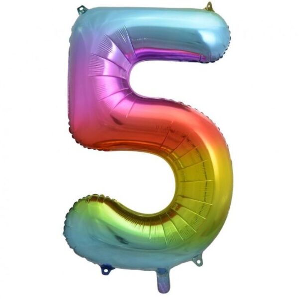 Dieser XL Zahl 5 Folienballon in Regenbogen Farben ist die ideale Ergänzung für deine Raum Dekoration für die Geburtstagsparty. Er ist heliumgeeignet.