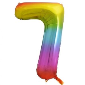 Dieser XL Zahl 7 Folienballon in Regenbogen Farben ist die ideale Ergänzung für deine Raum Dekoration für die Geburtstagsparty. Er ist heliumgeeignet.
