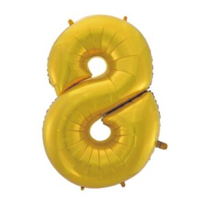 Dieser XL Zahl 8 Folienballon in Gold Matt ist die ideale Ergänzung für deine Raum Dekoration für die Geburtstagsparty. Er ist heliumgeeignet.