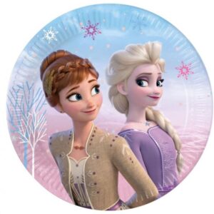 Dieser Teller mit Prinzessin Anna und Königin Elsa aus dem Film Die Eiskönigin 2 / Frozen 2 - Wind Spirit ist ideal als Ergänzung für deine Tischdeko der Party.
