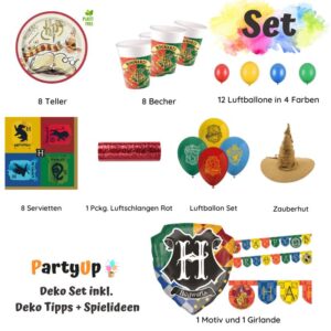 Feiere eine aufregende Harry Potter Party mit diesem Geburtstag Party Deko Set mit Teller, Becher, Servietten, Folienballon, Luftballons.