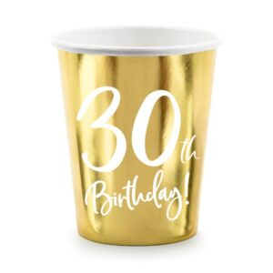 Feiere deinen 30. Geburtstag stilvoll mit diesem Becher in Gold und Weiss. Die goldenen Details verleihen deiner Party das gewisse Extra.