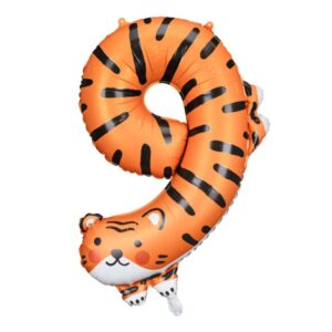 Grosser XL Zahlenballon 9 mit einem coolen Tiger für den Dschungel-Look oder Raubkatzenparty ist die perfekte Ergänzung der Geburtstagsdeko.