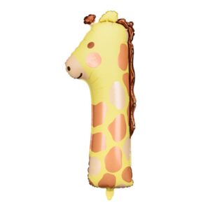 Grosser XL Zahl Folienballon 1 mit süsser Giraffe für den Wild One Dschungel-Look, perfekte Geburtstagsdeko für den ersten Geburtstag deines Kindes.
