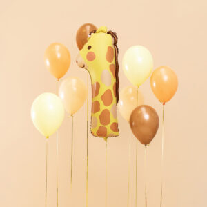 Grosser XL Zahl Folienballon 1 mit süsser Giraffe für den Wild One Dschungel-Look, perfekte Geburtstagsdeko für den ersten Geburtstag deines Kindes.
