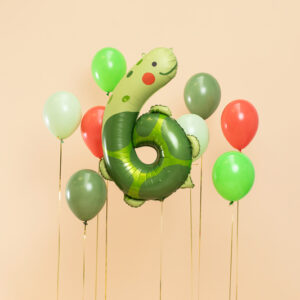 Grosser XL Zahlenballon mit der Zahl 6 und einem süssen Schildkröte für den Unterwasser-Look. Die perfekte Geburtstagsdeko für den Kindergeburtstag.
