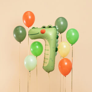 Grosser XL Zahlenballon mit der Zahl 7 und einem coolen Krokodil für den Unterwasser-Look. Die perfekte Geburtstagsdeko für den Kindergeburtstag.