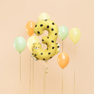 Grosser XL Zahlenballon 3 mit einem niedlichen Gepard für den Dschungel-Look oder Raubkatzenparty ist die perfekte Ergänzung der Geburtstagsdeko.