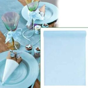 Frischer hellblauer Tischläufer - Leichtigkeit und Stil für deine Tischdekoration! Langlebiges Vliesmaterial, 10 Meter lang, 30 cm breit.