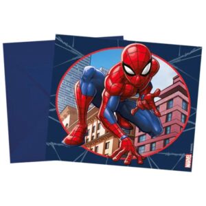 Lade deine Freunde zu einer actiongeladenen Party mit den Einladungskarten Spiderman ein! Aufregendes Spiderman-Motiv auf dunkelblauem Hintergrund.